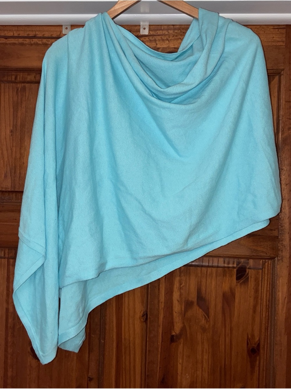 CAROLINE GRACE Womens Aqua Blue Cotton Cashmere Poncho Wrap OSFM